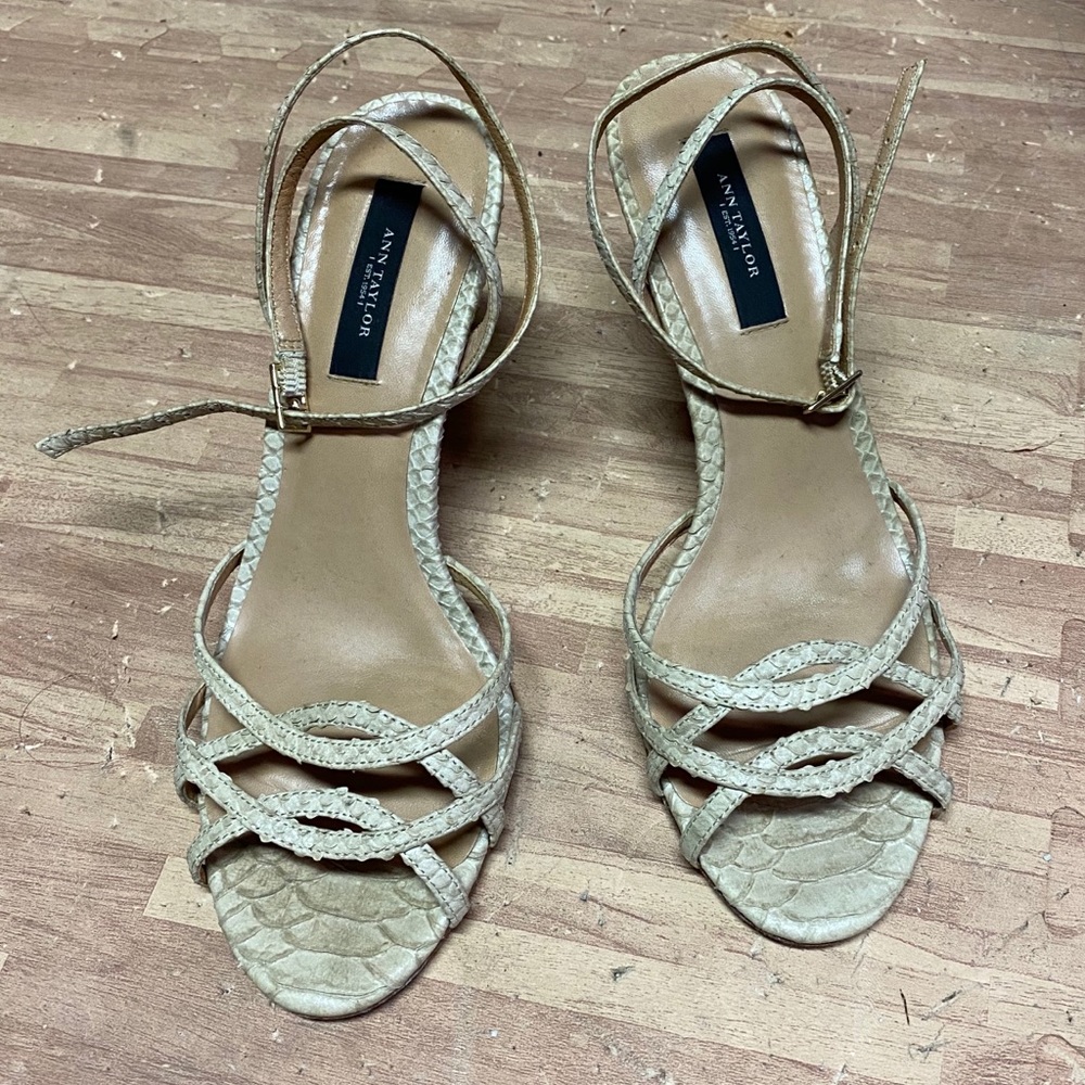 Lightly worn ann taylor faux snake heels
